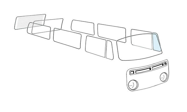 Tuuletusikkunan lasi (kiinte&auml;), vasen, kirkas, T-2, 8/67-7/79